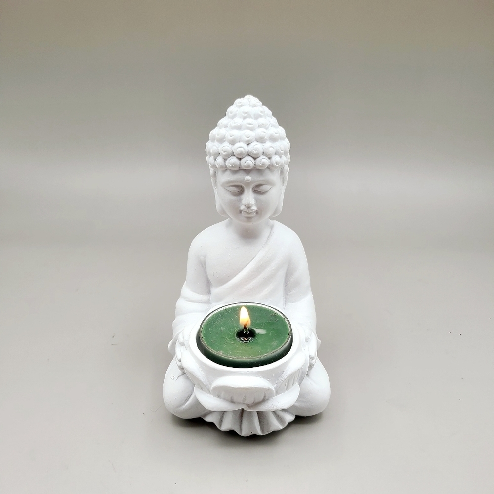 White Mini Meditating Buddha Tealight Candle Holder